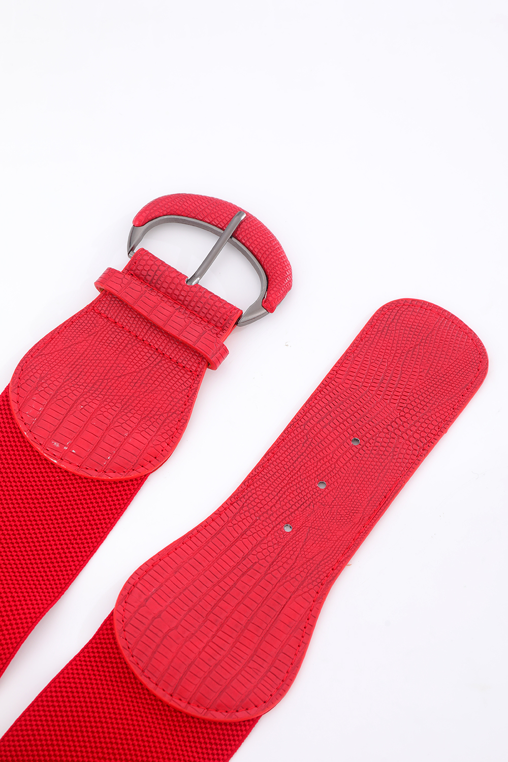 Buckled Red Wide Elasticated Belt
