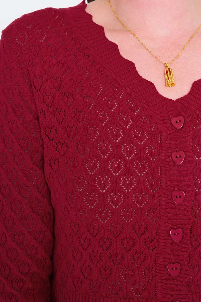 Scalloped Edge Heart Knit Cardigan