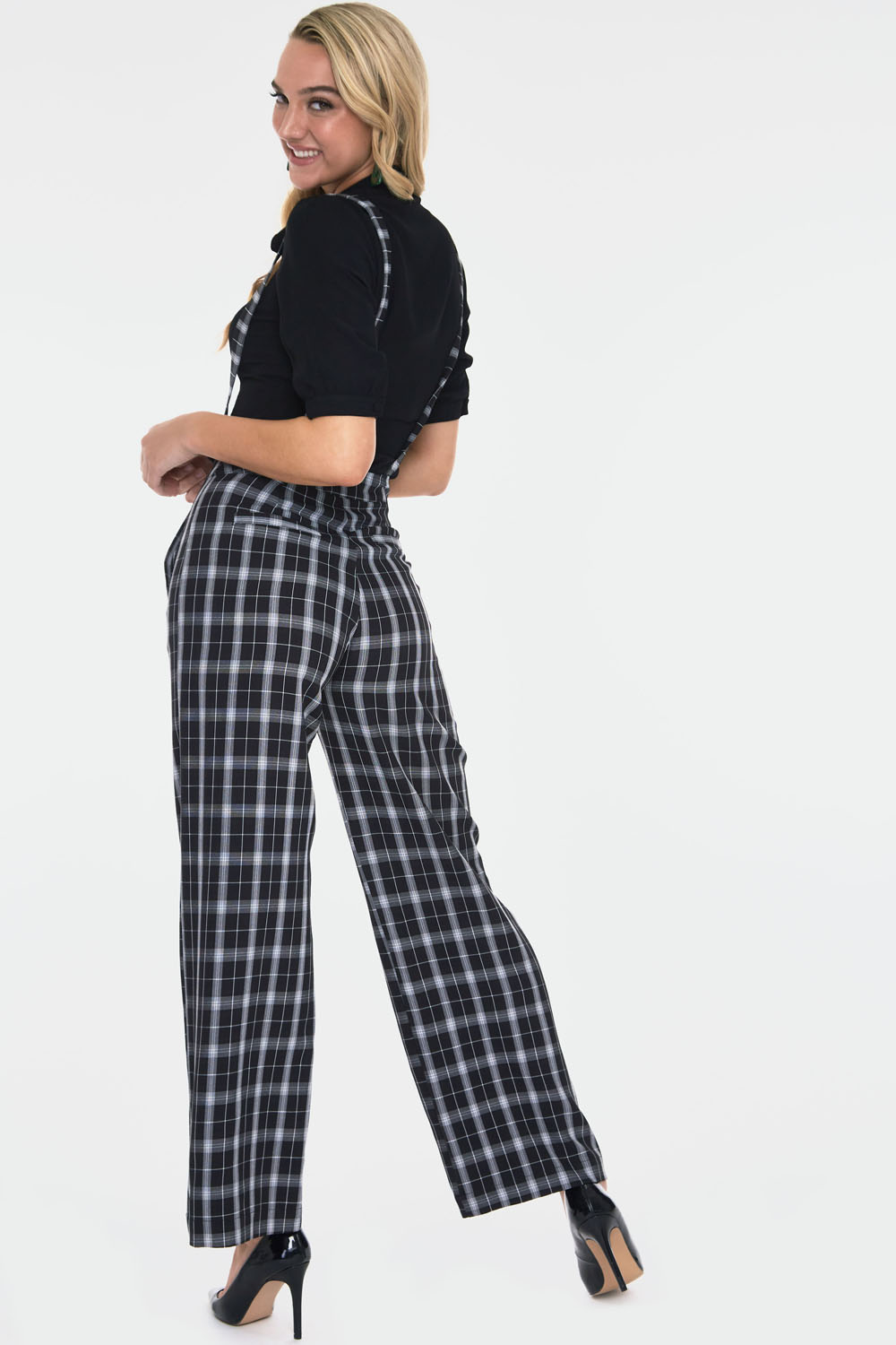 Cassie Checked Wide Leg Trousers With Braces