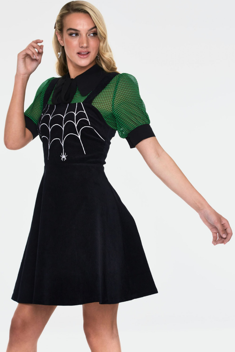 Charlotte Spider Web Embroidery Overall Corduroy Flare Dress
