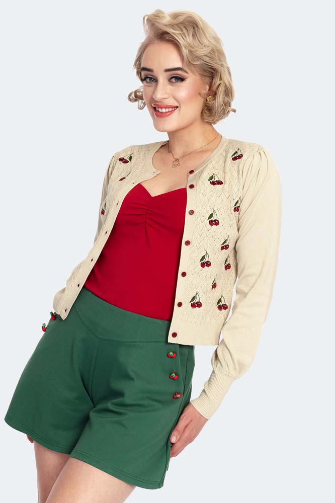 Cherry Embroidery Bell Sleeve Cardigan
