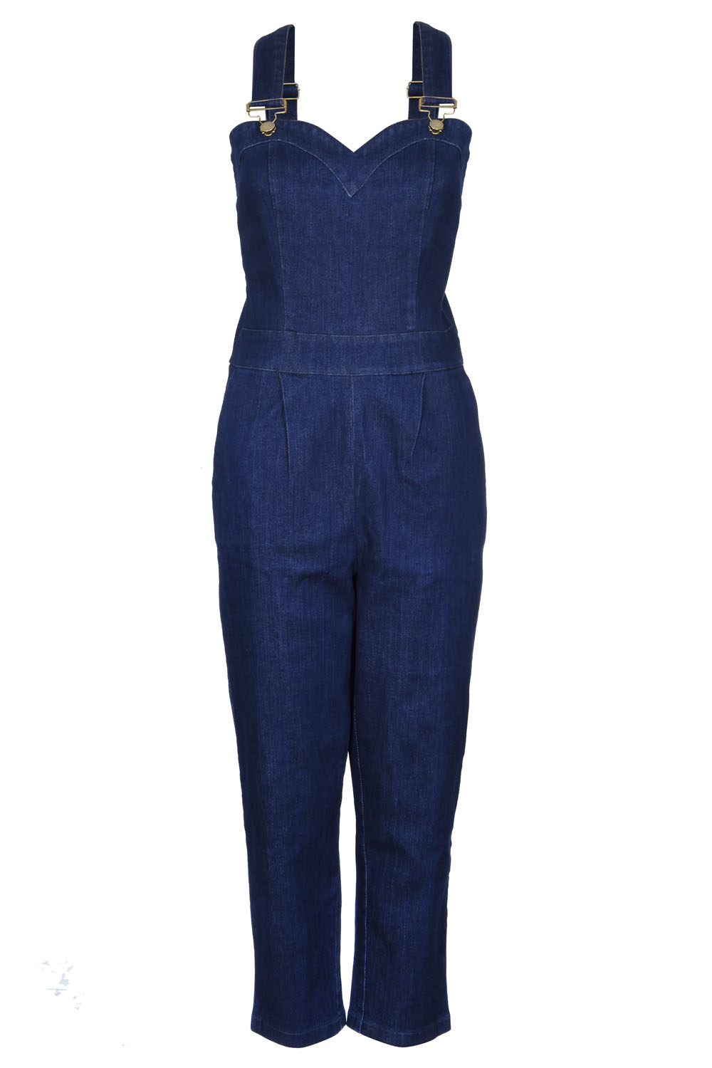 Curve Connie Fitted Capri Overalls Denim | Vintage Inspired Fashion ...
