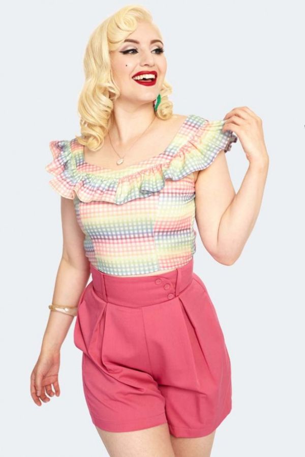 Curve Courtney Gingham Cropped Top with heart shaped pockets