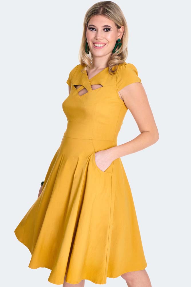 Criss Cross Mustard Flare Dress