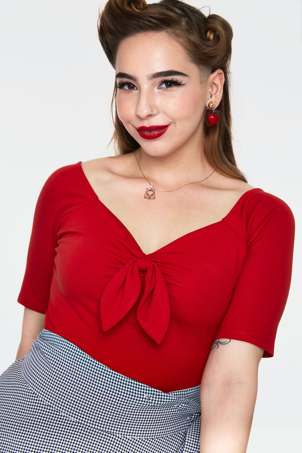 Curve V-Neck Top with Bow