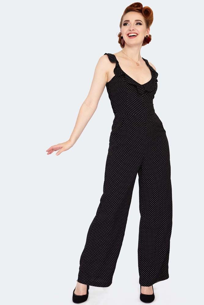Polka Dot Ruffle Jumpsuit  Vintage Inspired Fashion & Accessories