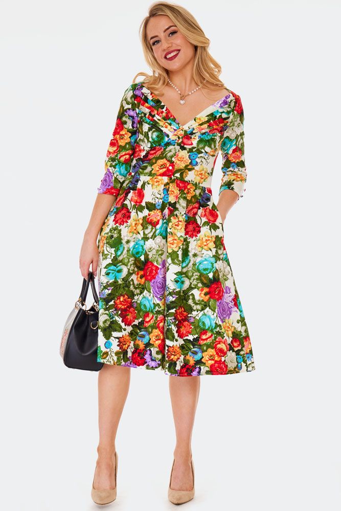 Judy Vibrant Floral Flare Dress | Vintage Inspired Fashion ...