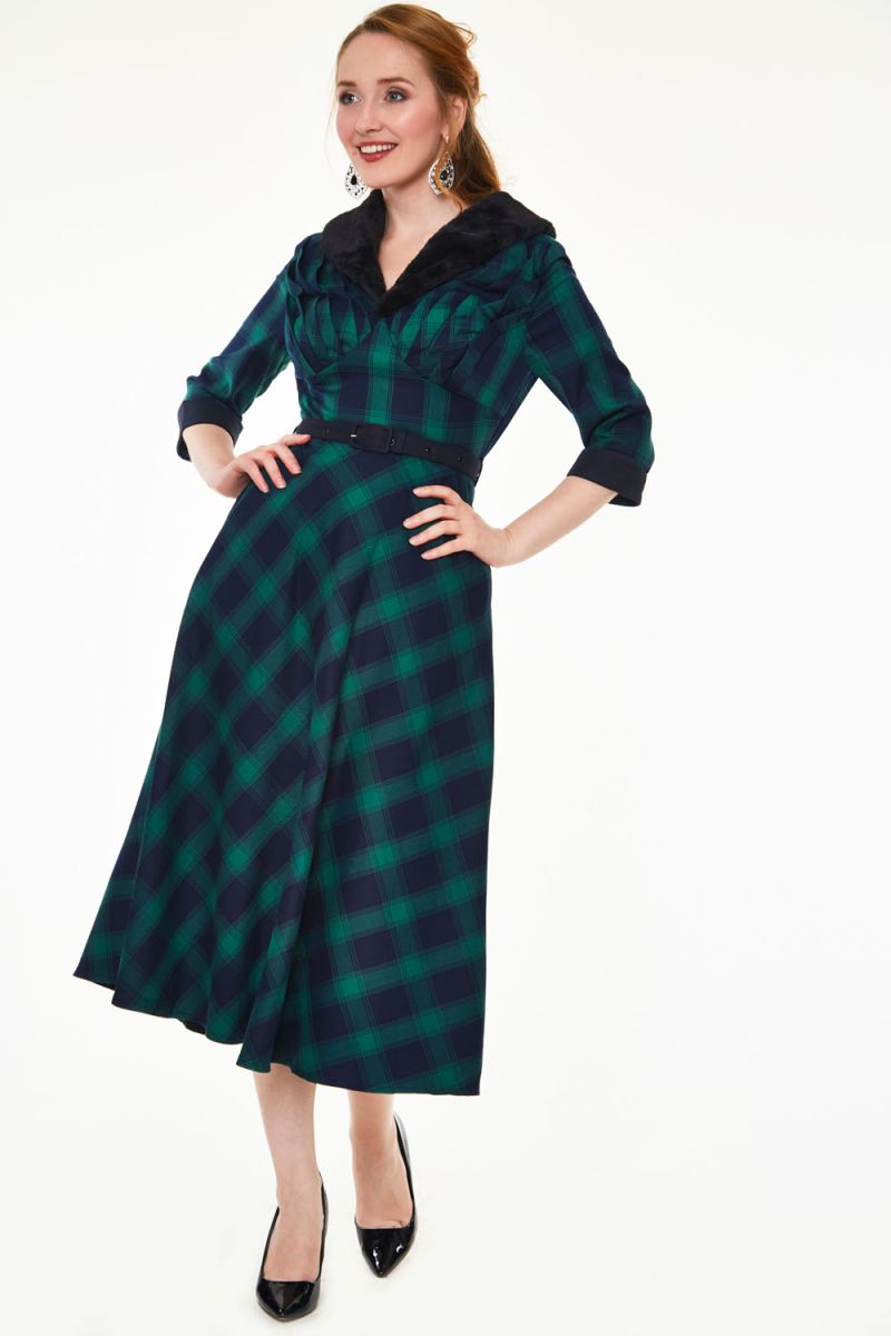 Lola Tartan Flare Dress With Fur Collar, Vintage Inspired Fashion &  Accessories, 40s and 50s Clothing and Rockabilly Collection