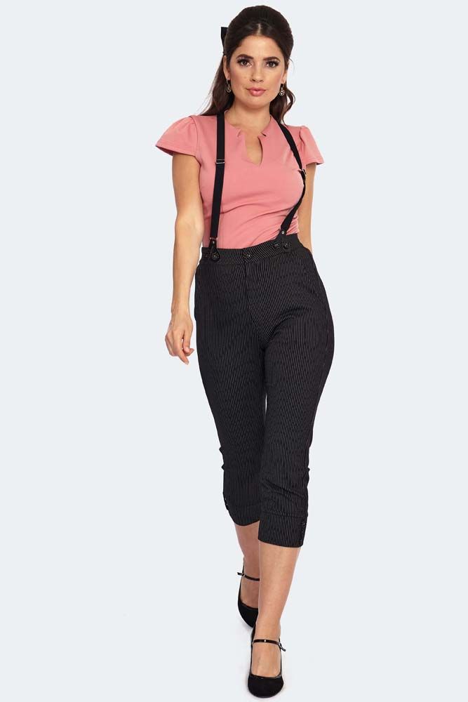 Pinstripe Suspender Capri Trousers, Vintage Inspired Fashion & Accessories, 40s and 50s Clothing and Rockabilly Collection