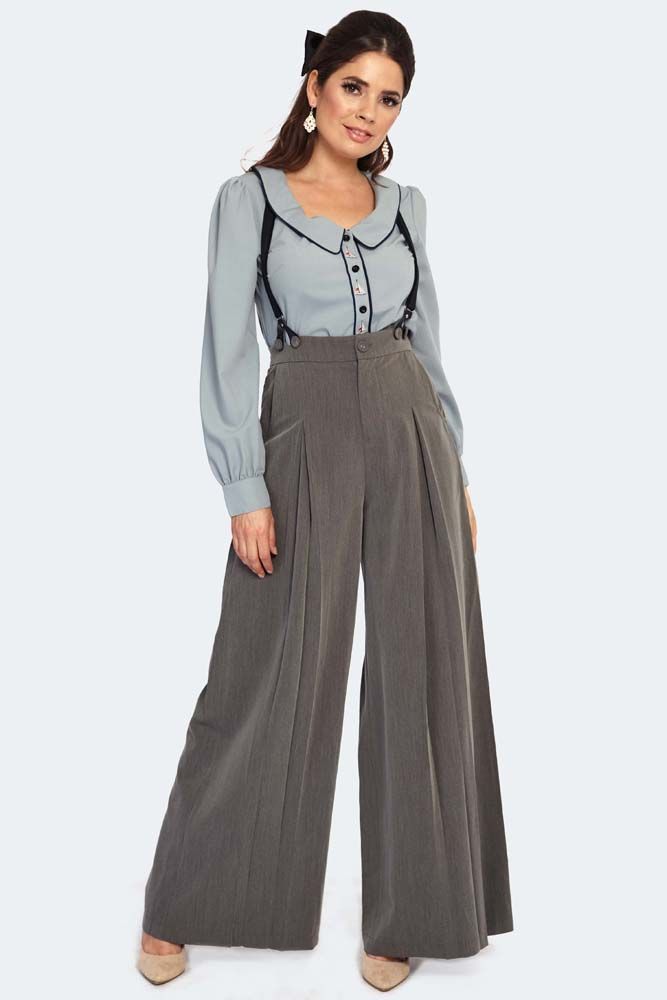 Unique Vintage Black Wide Leg Rochelle Suspender Pants | Suspender pants,  Suspenders for women, Vintage inspired fashion