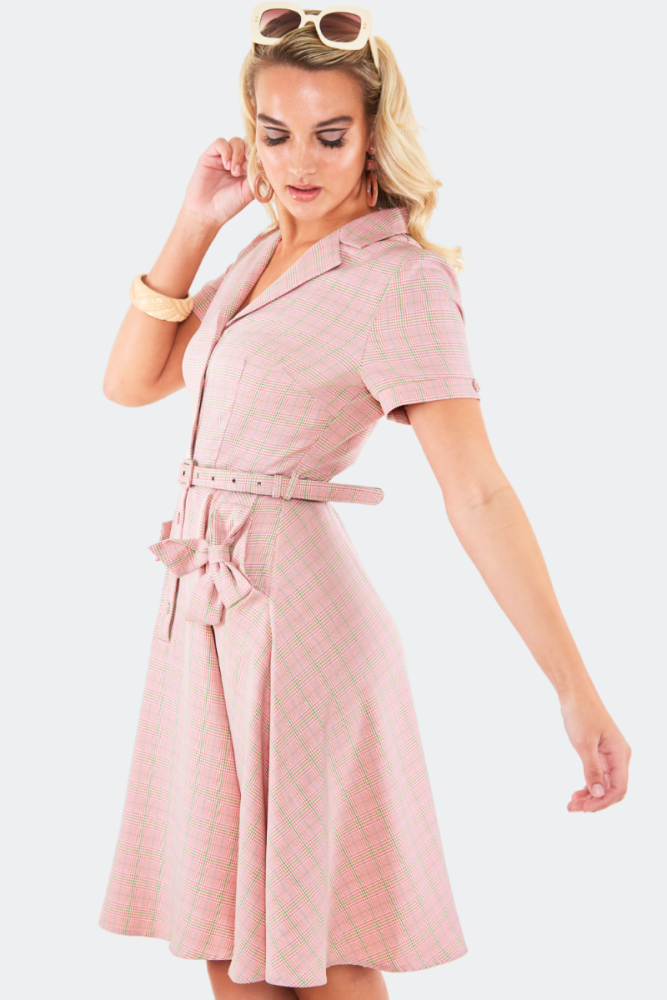 Curve Kenzy Plaid bow pocket button up flare dress