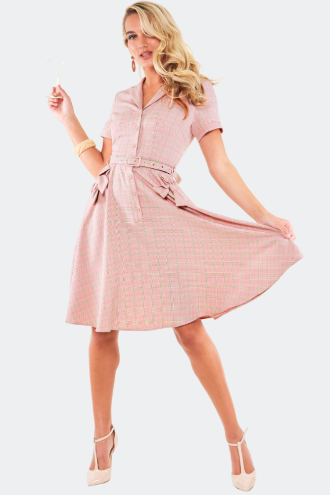 CHECK PINK FLARE DRESS