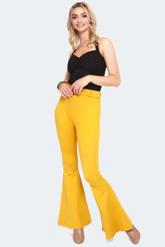 60s Belted Bengaline Flare Trousers