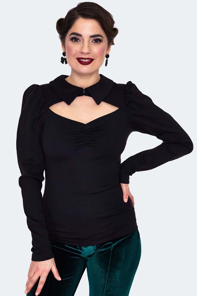 Black Cut Out Top With Collar