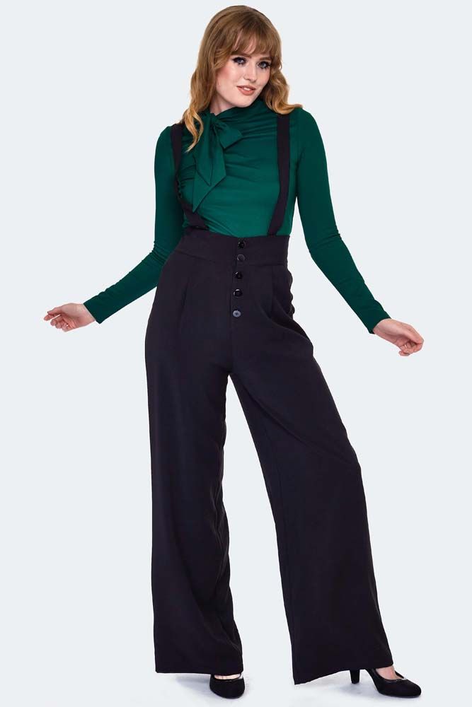 Black High Waisted Suspender Trousers