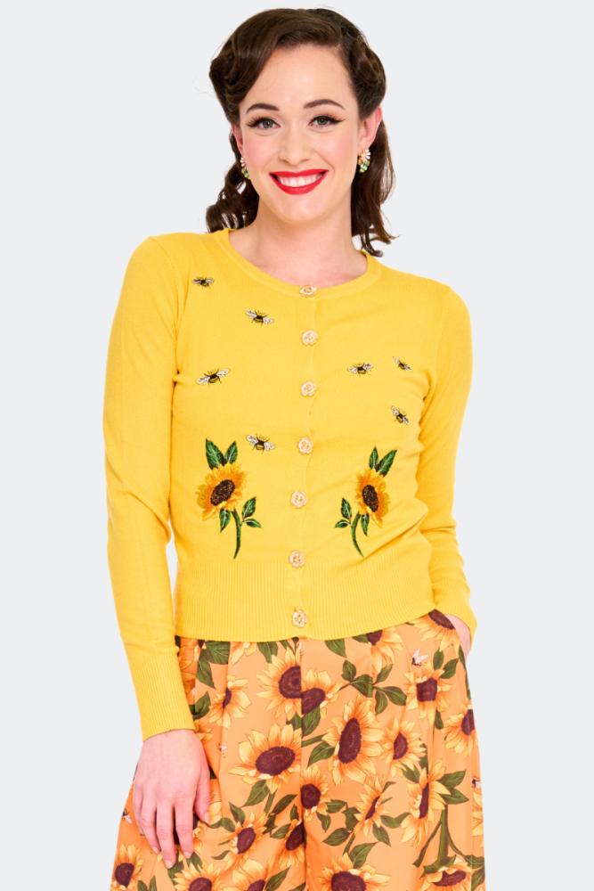 Sunflower And Bee Embroidered Cardigan