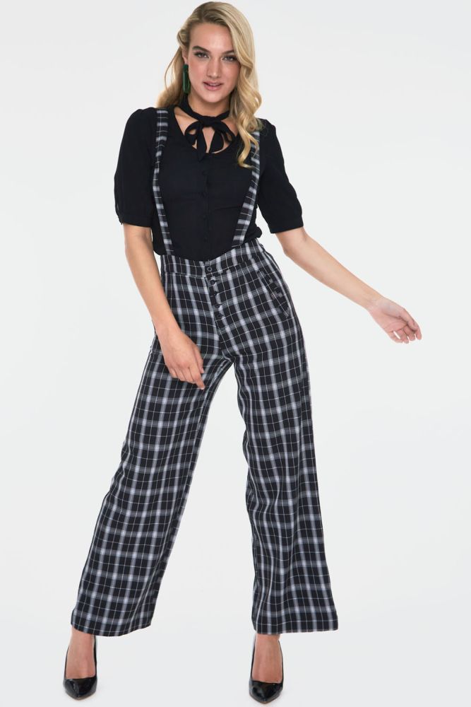 Cassie Checked Wide Leg Trousers With Braces