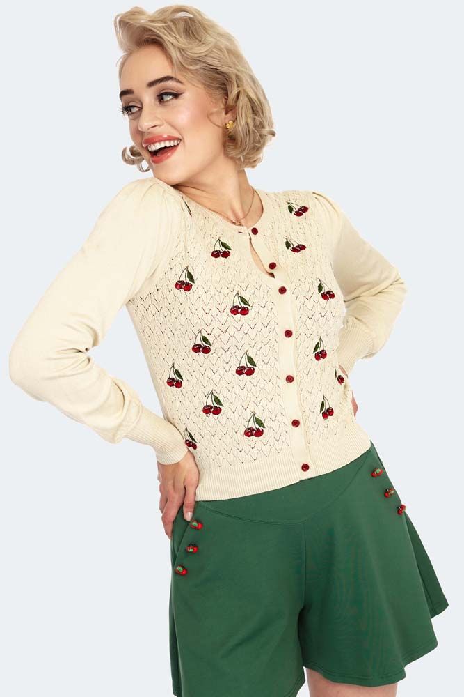 Cherry Embroidery Bell Sleeve Cardigan