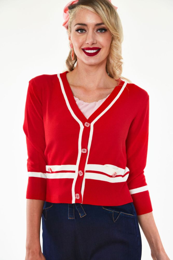 Cropped cardigan pocket at waist line and nautical button