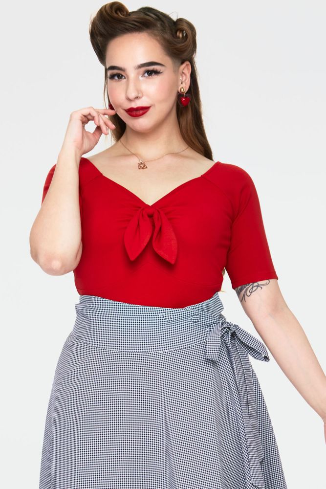Curve V-Neck Top with Bow