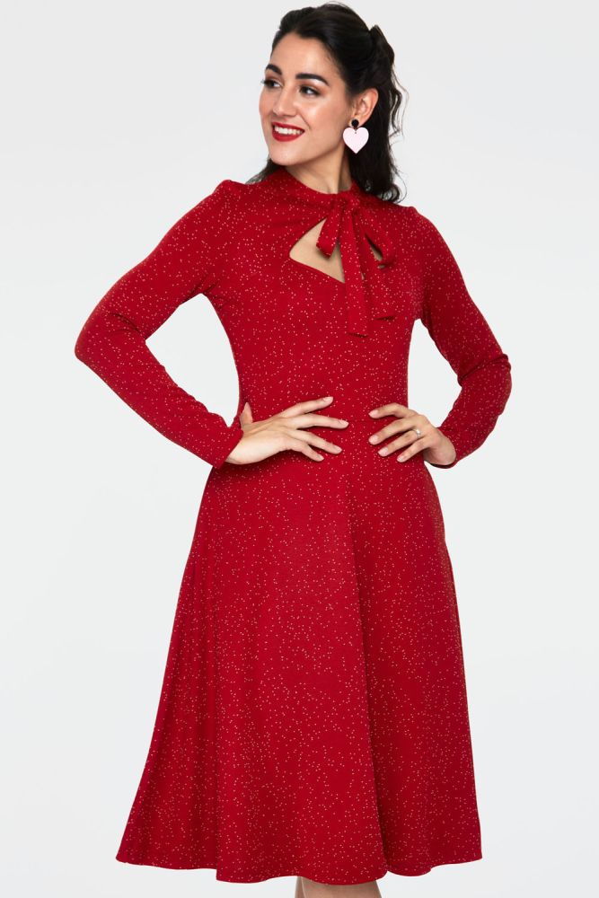Curve Starlynn Red Snowflake Knit Bow Tie Flare Dress