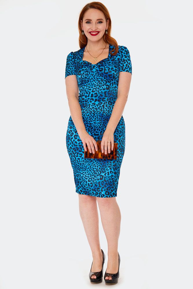 Serena Blue Leopard Print Dress