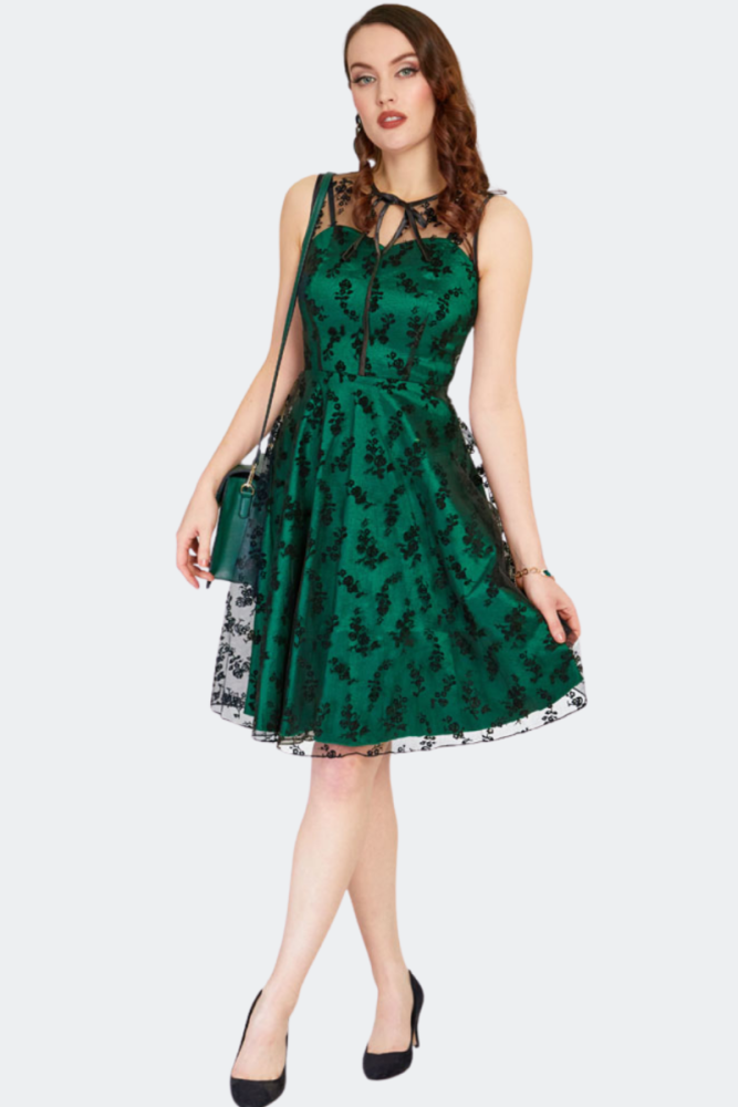 LACE GREEN FLARE DRESS