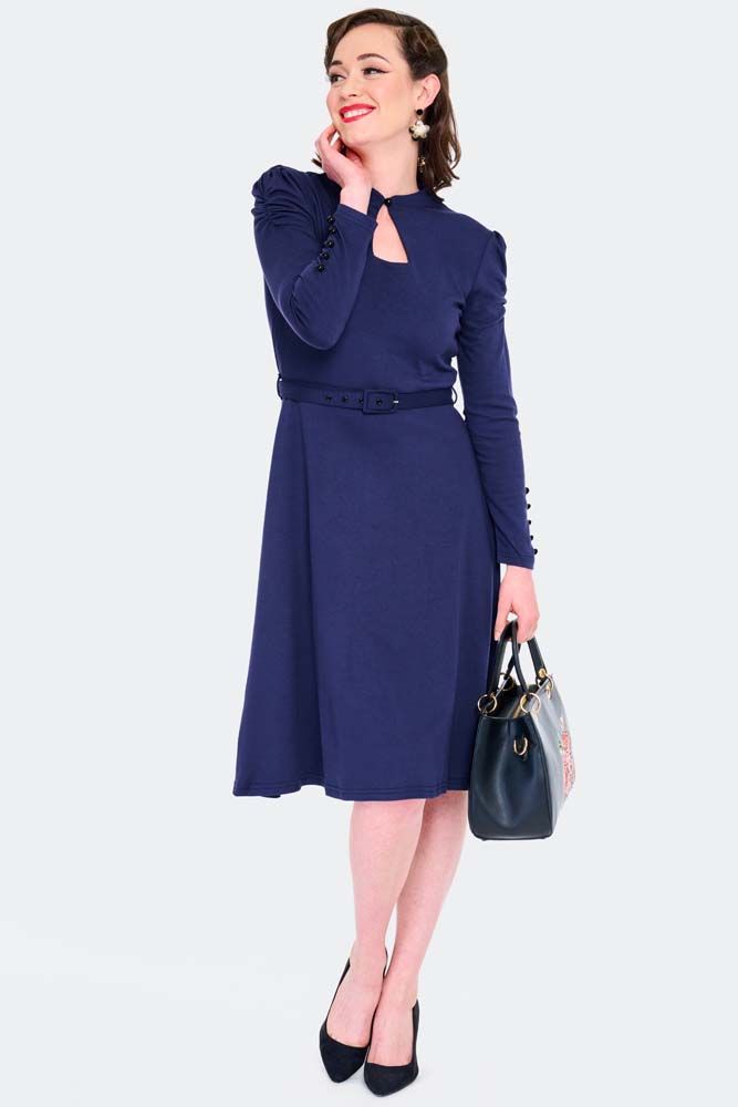 50s Flare Navy Dress with Cut-out