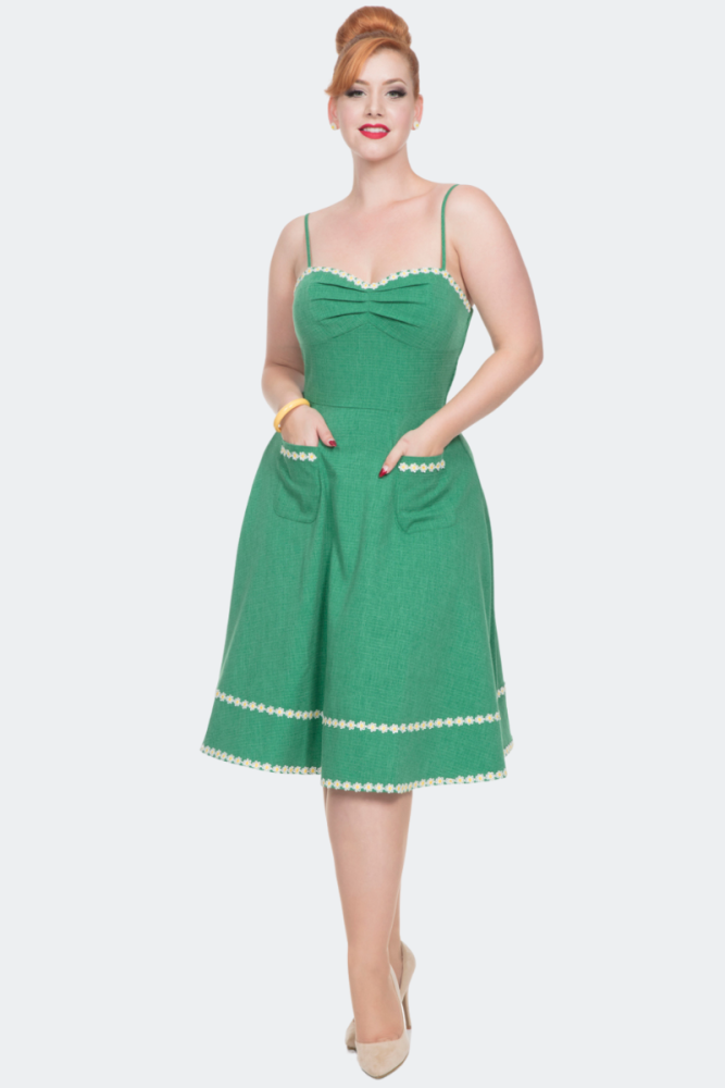 GREEN Sleeveless FLARE DRESS