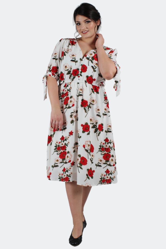 CURVE FLORAL WHITE FLARE DRESS
