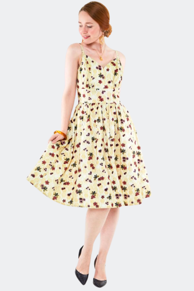 FLORAL Yellow FLARE DRESS