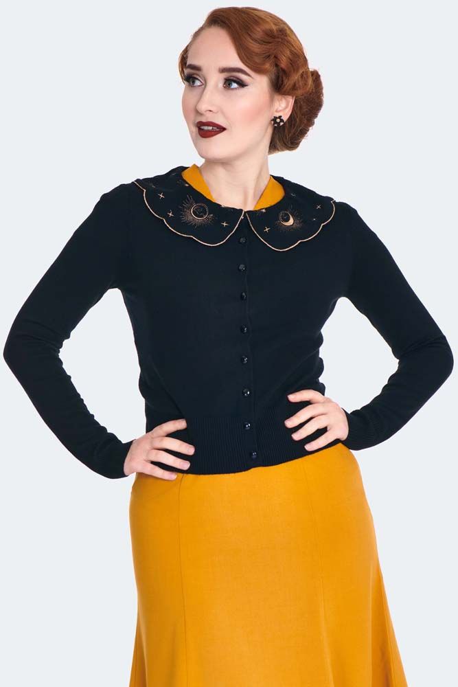 Embroidered Moon Phases Collar Cardigan
