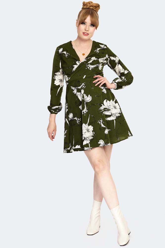 FLORAL LONG SLEEVE FLARE DRESS  