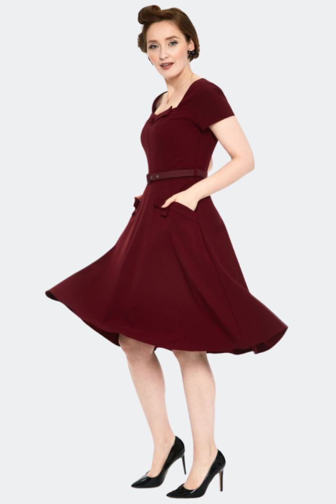RED FRONT BODICE FLARE DRESS 