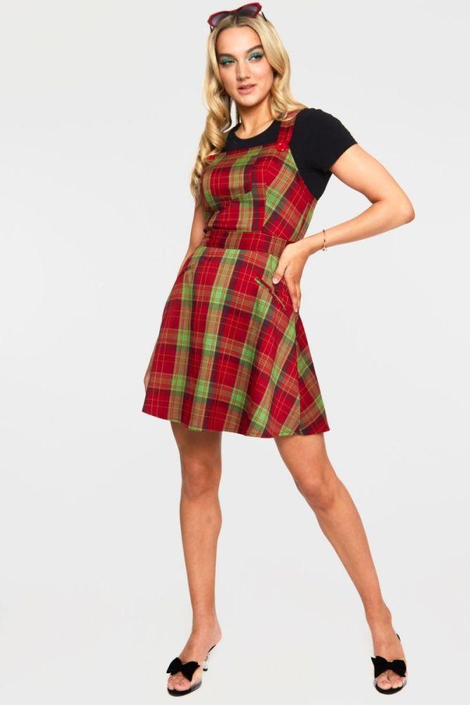 CHECKED SHORT OVERALL FLARE DRESS