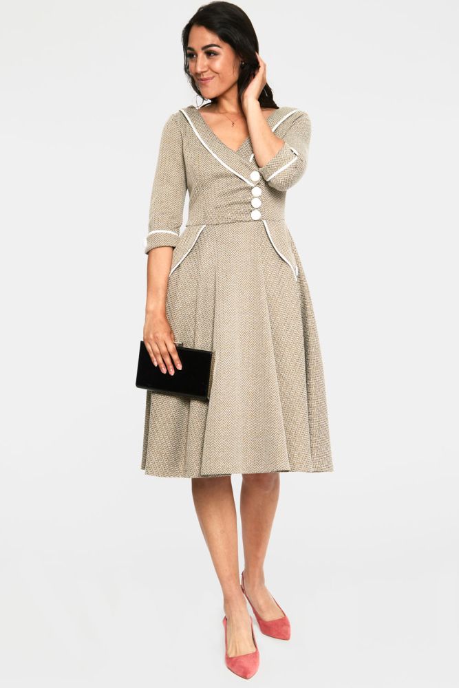 50s Textured Flare Tea Dress