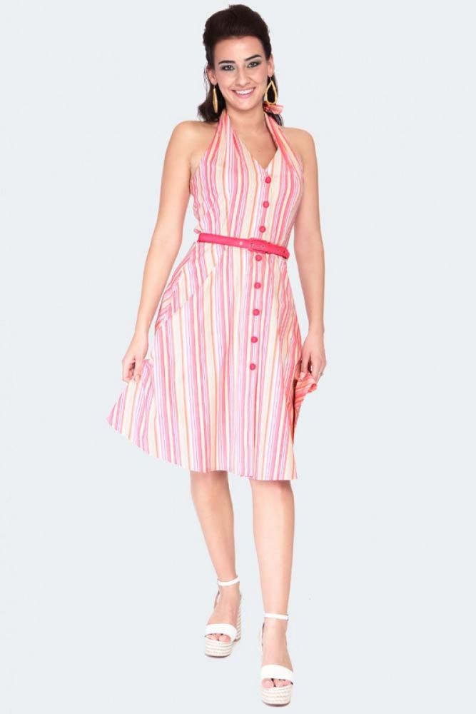 Midge Multicolour Striped Halter Neck Flare Dress