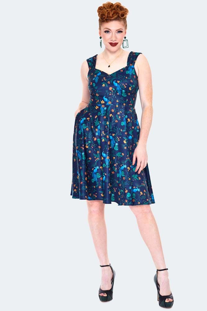 Peacock Floral Print Flare Dress