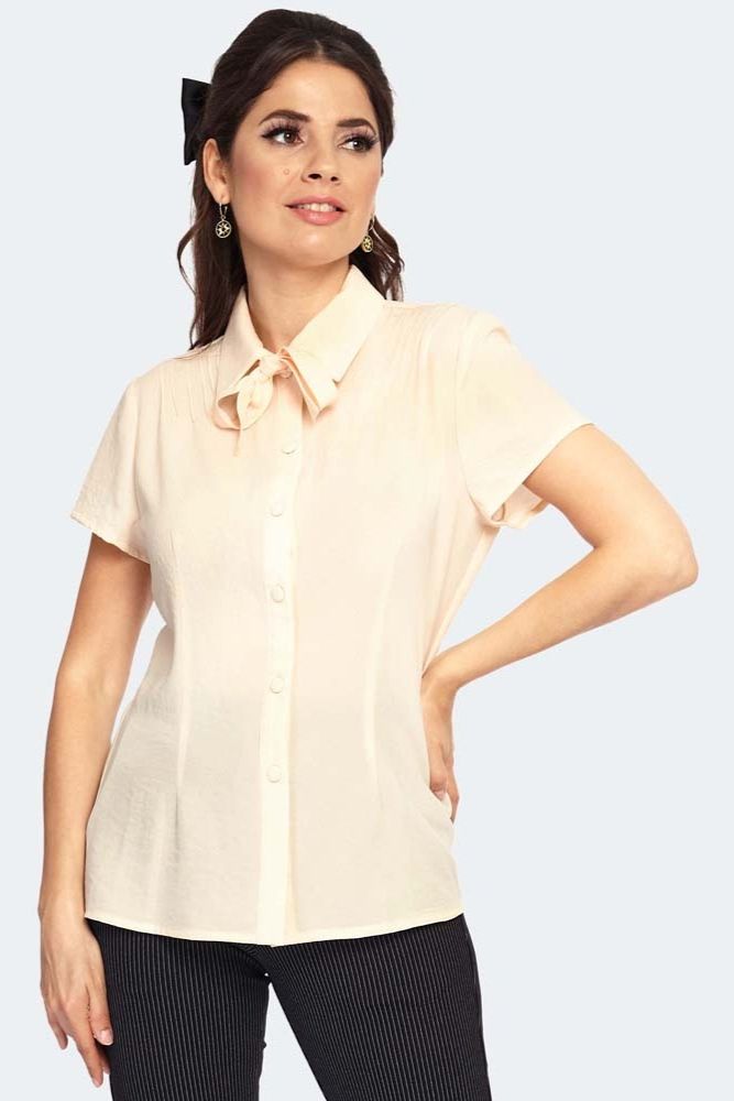 40s Style Pintuck Detail Short Sleeve Blouse