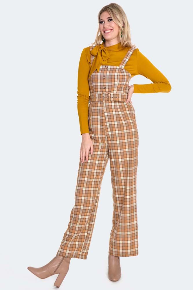 Plaid Cropped Pinafore Jumpsuit