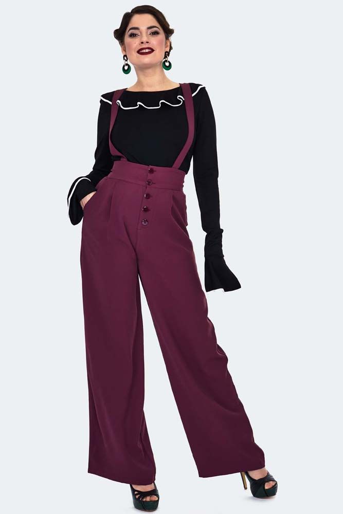 Purple High Waisted Suspender Trousers