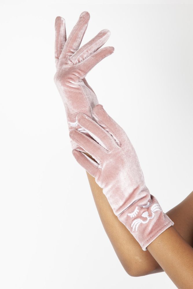 Kitty Pink Velvet Gloves