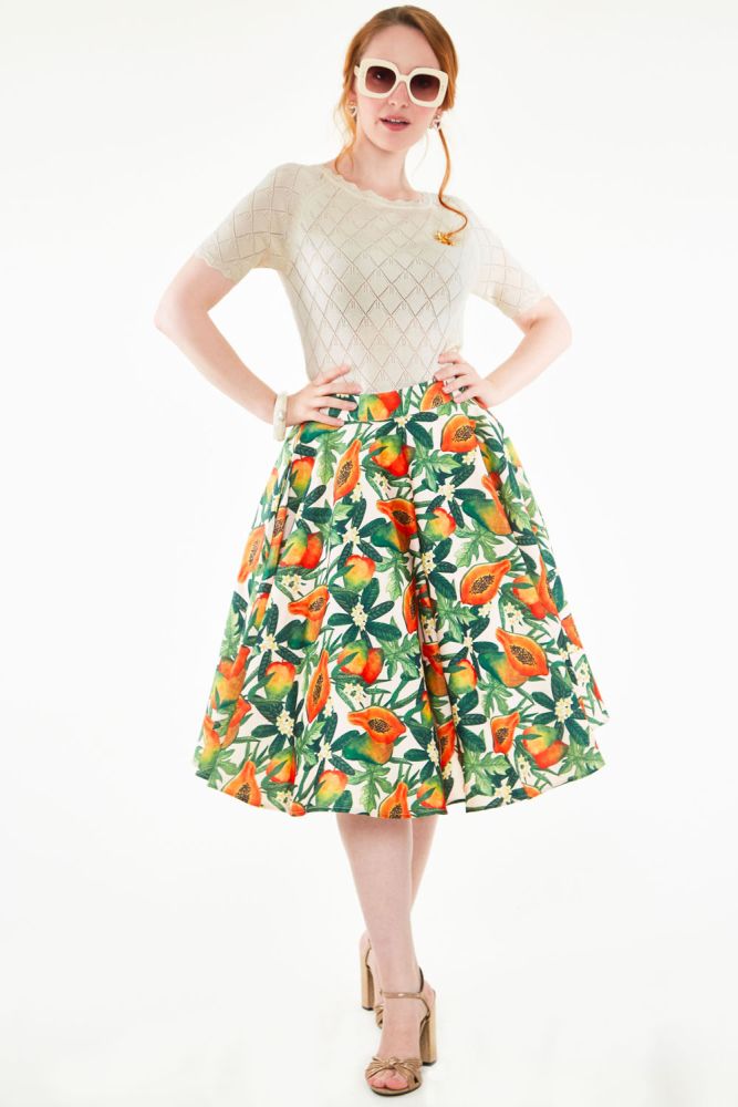 Curve Cherie Tropical fruit print flare skirt