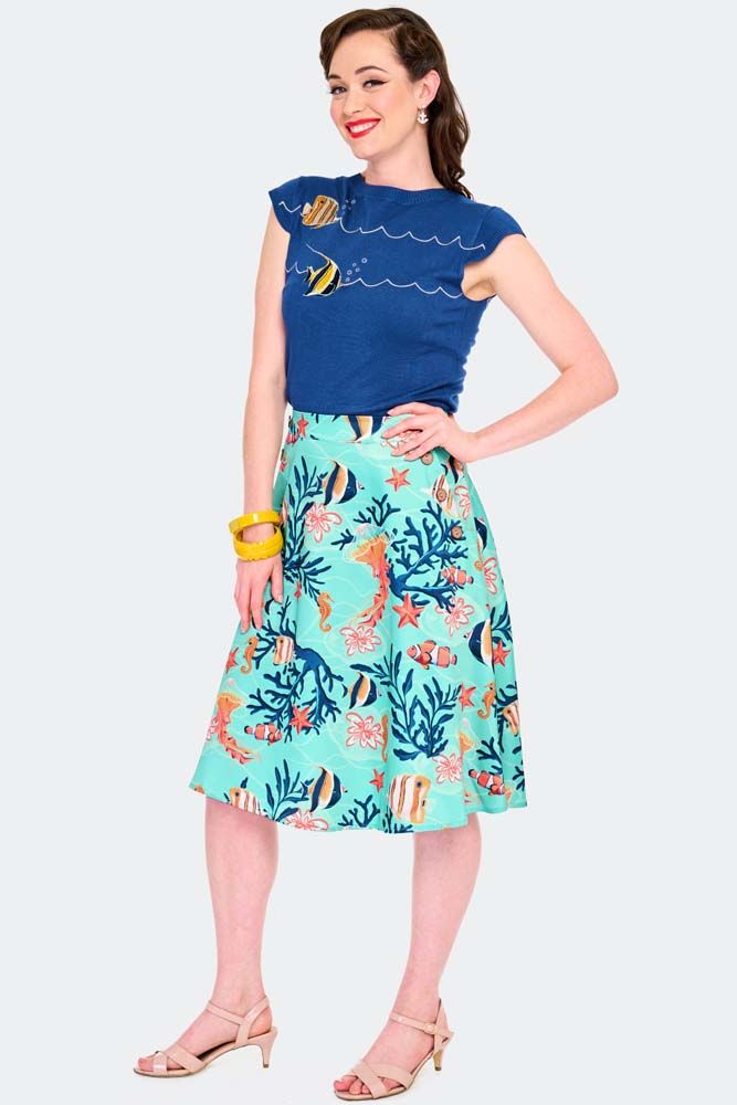 Coral Reef Print Flare Skirt