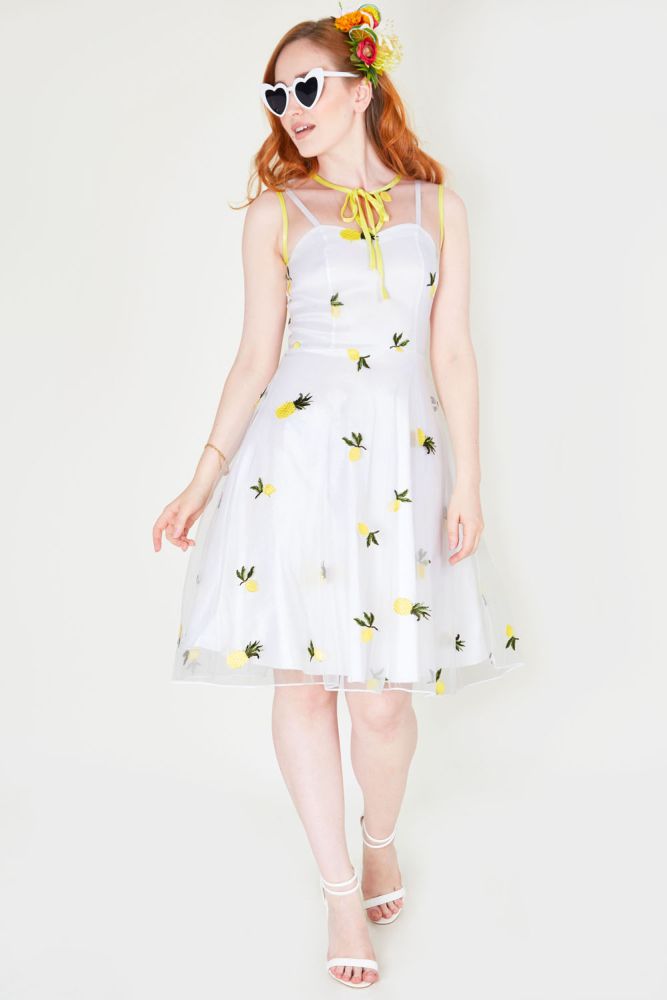 Pineapple Embroidery Flare Dress