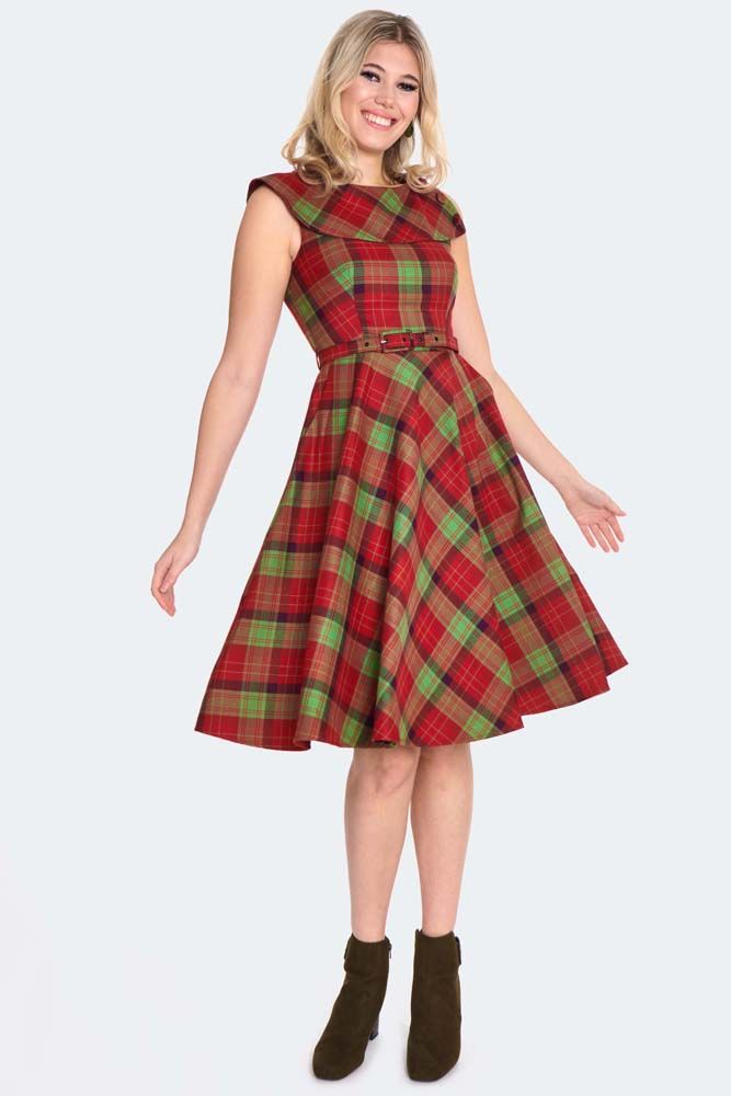 WIDE COLLAR CHECKED Flare Dress 