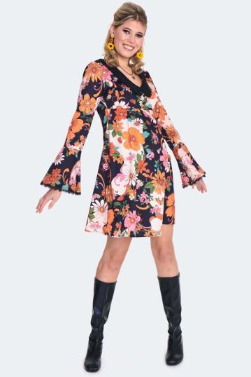 60s Floral Flare Sleeve Dress