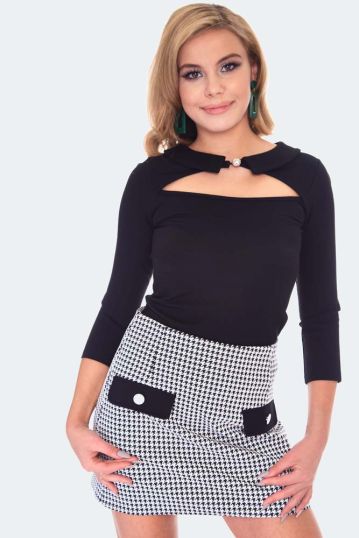 60s Style Black Cut Out Collared Top