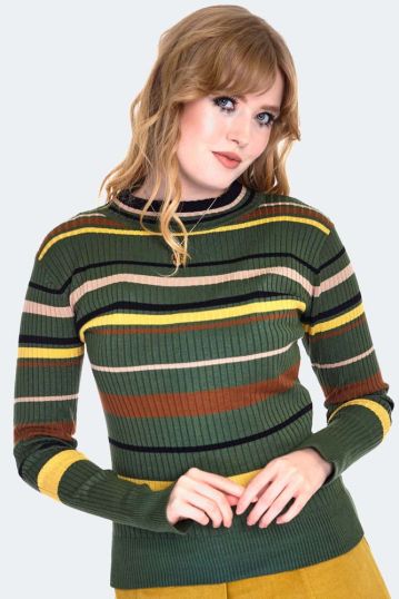 70s Green Stripe Sweater