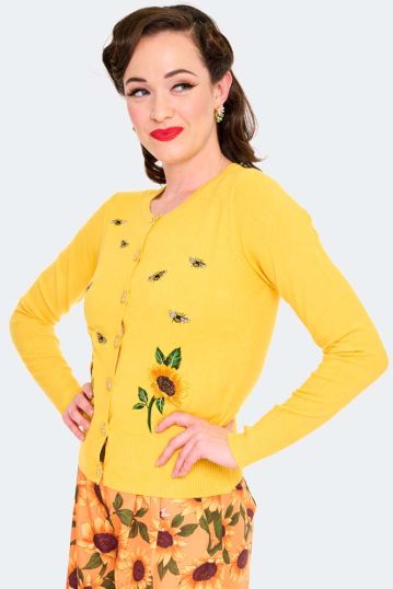 Sunflower And Bee Embroidered Cardigan